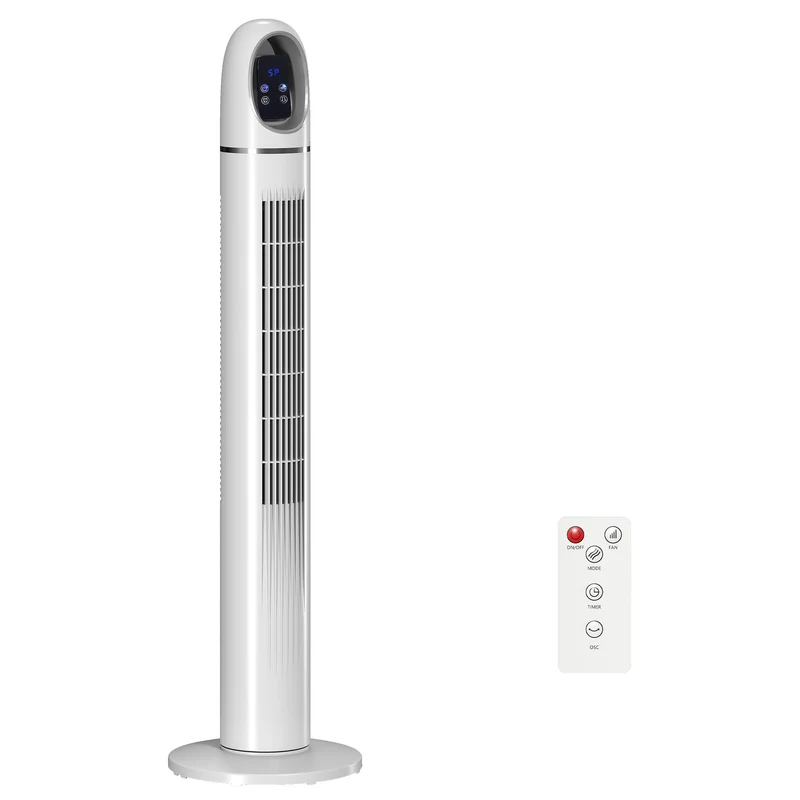 Ventilatore a Torre 31x31x111 cm Oscillante a 70° 4 Modalità 3 VelocitàTimer 24 Ore in PP e ABS Bianco