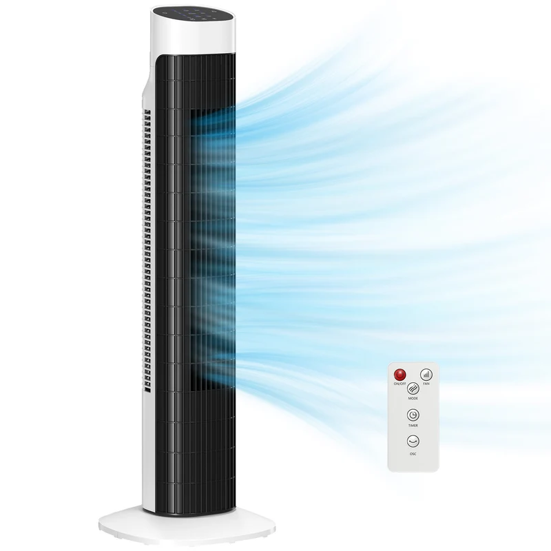 Ventilatore a Torre da Pavimento 25x25x80 cm Oscillante 70° in PP e ABS Bianco e Nero
