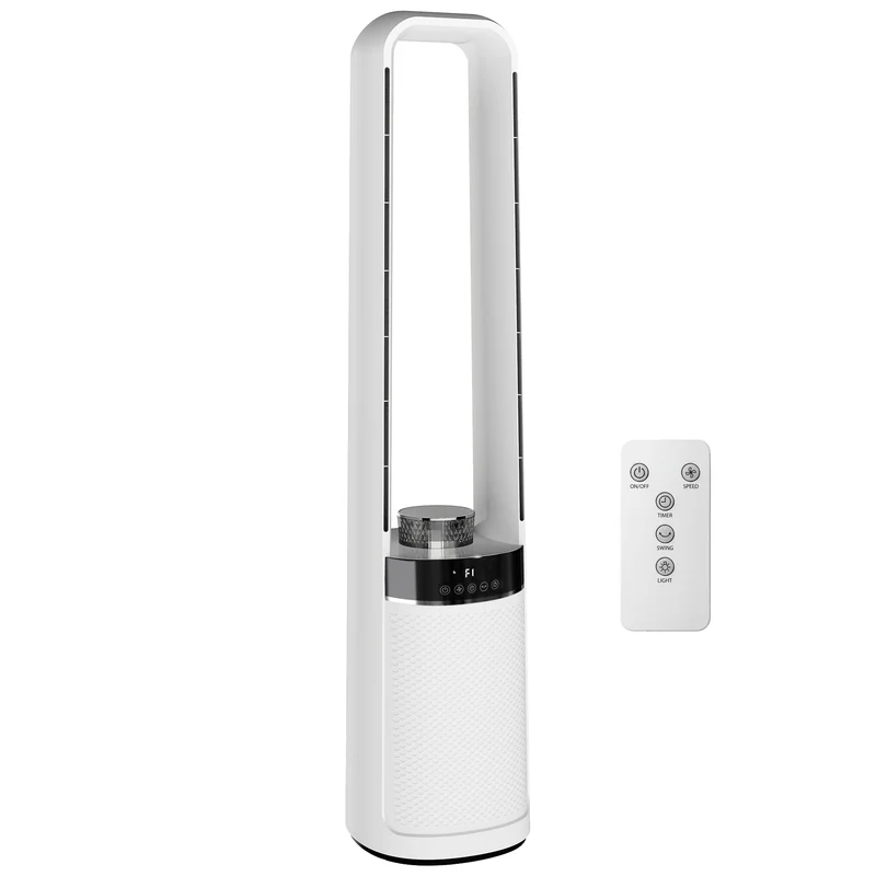 Ventilatore Torre Senza Pale 20,6x21,4x93,3 cm Silenzioso 36dB con Telecomando in ABS Bianco