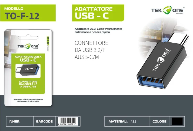 TEK ONE adattatore da USB 3.2 F TYPE-C-M TO-F-12