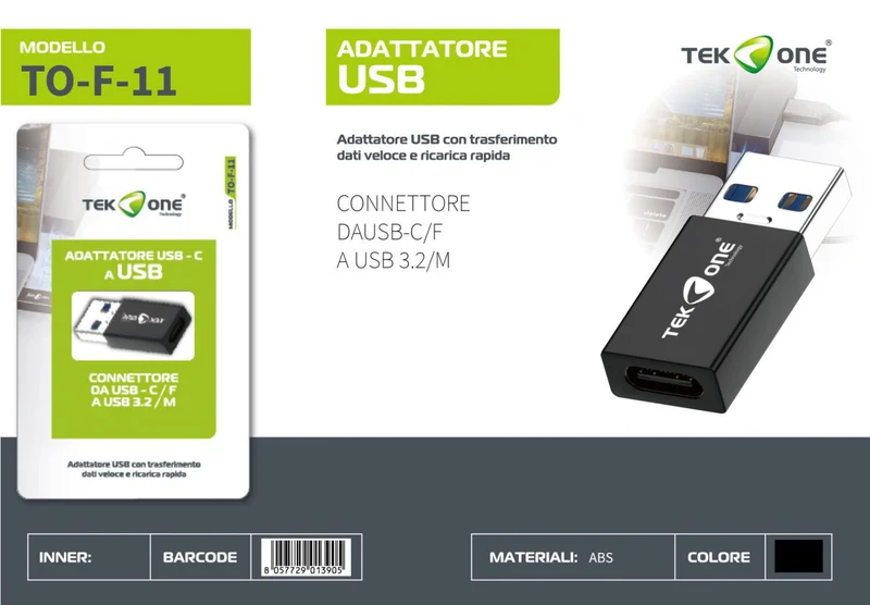 TEK ONE adattatore da usb 3,2 M A TYPE-C F TO-F-11