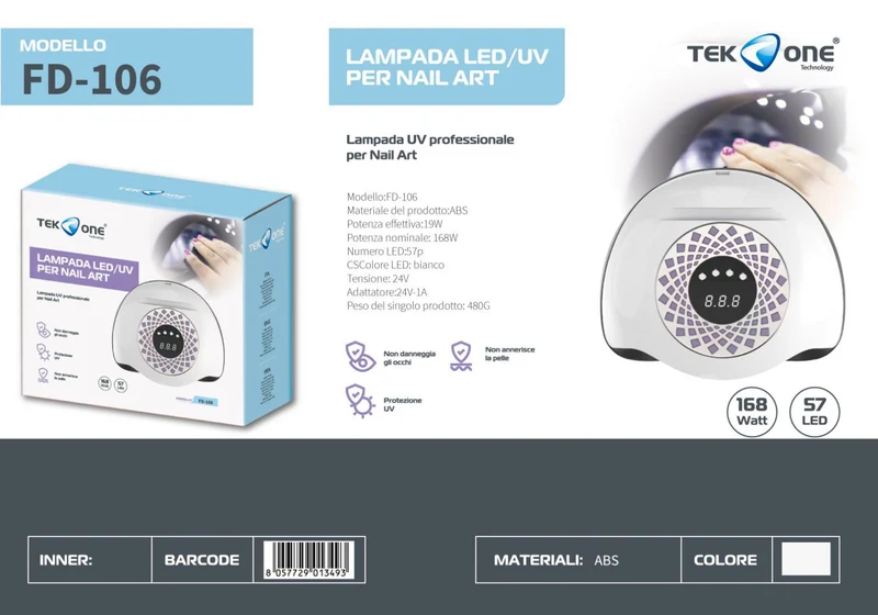TEK ONE lampada uv per nail 168w FD-106