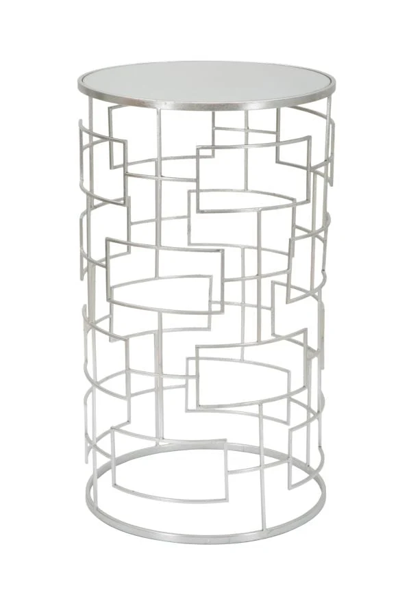 Porta Telefono Ice Ø40x70 cm in Ferro MDF e Specchio Argento