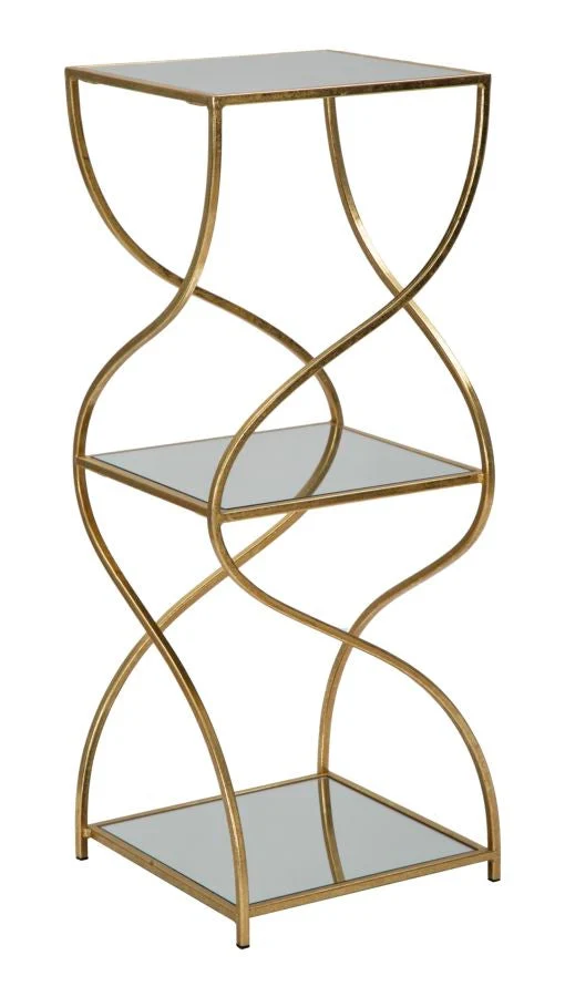 Porta Telefono Twisty Square 30x30x80 cm in Ferro e Specchio e MDF Oro
