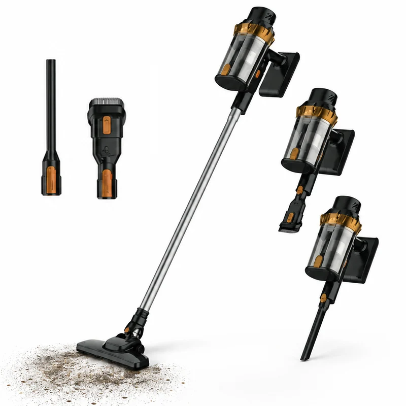 Scopa Elettrica 600W Senza Fili Aspirapolvere 3 in 1 Contenitore Polvere 1000 ml Nero e Oro