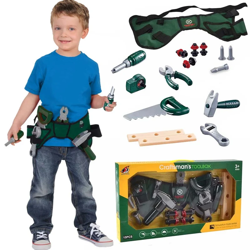 Cintura Porta Attrezzi Giocattolo per Bambini con Utensili da Lavoro e Accessori Verde