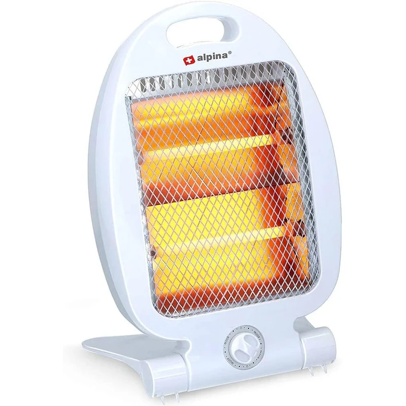 Stufa Elettrica 2 Elementi a Quarzo Scaldino 2 Potenze 400-800W con Manico e Base Pieghevole Bianco