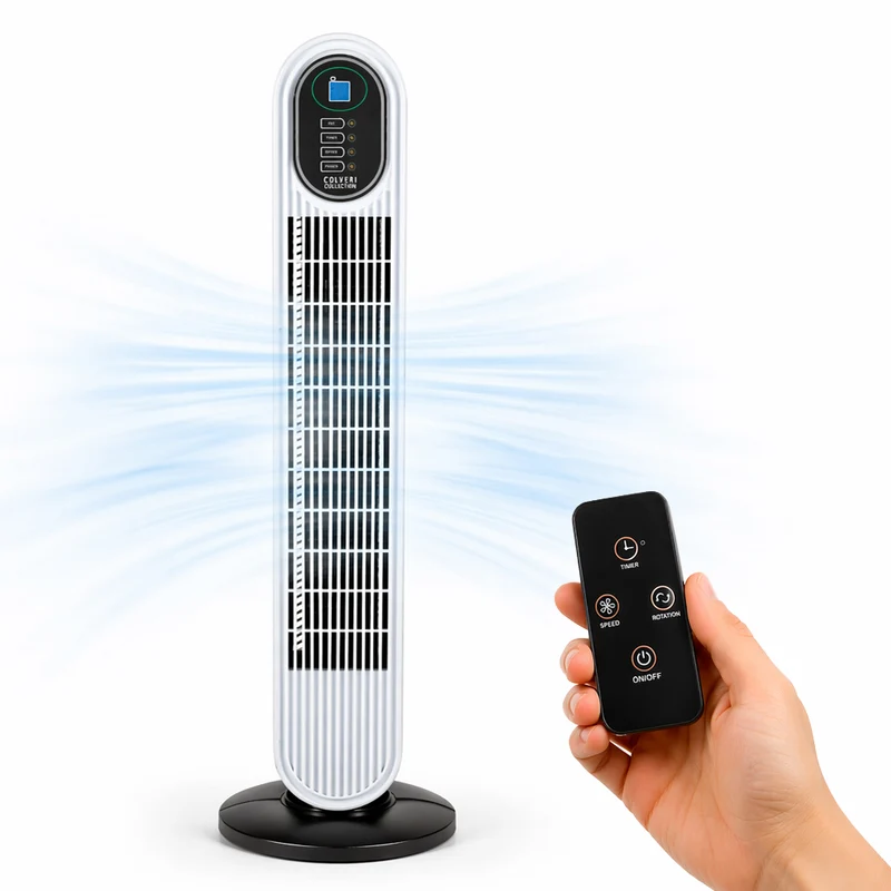 Ventilatore a Torre 60W Telecomando Raffrescatore Verticale Salvaspazio Bianco