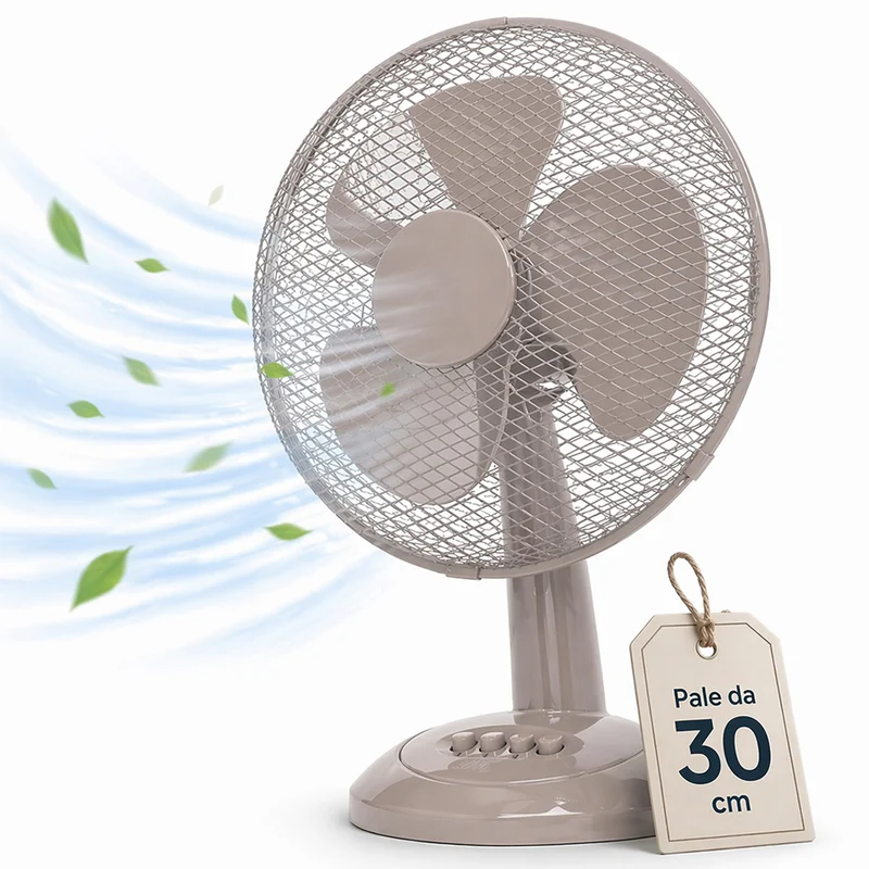 Ventilatore da Tavolo Ø30cm Potenza 35W 3 Velocità Silenzioso Sabbia