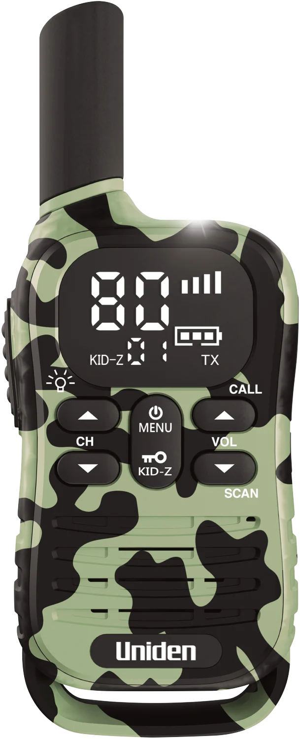 Uniden 80 Channel UHF Radio With Kid Zone USB-C Charging Camo Green