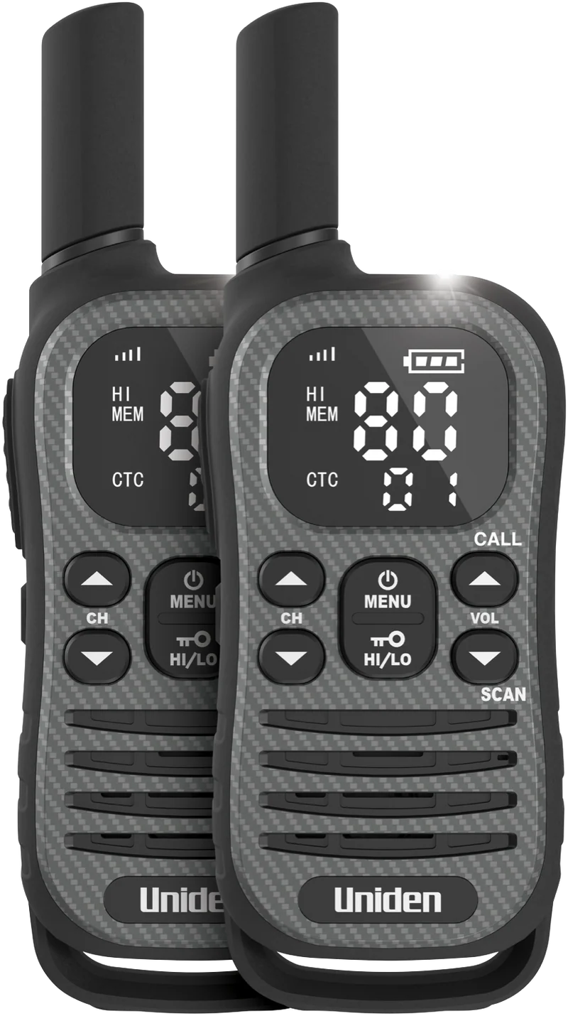 Uniden 80 Channel UHF Radio USB-C Charging Range Extender Twin Pack Gun Metal Grey