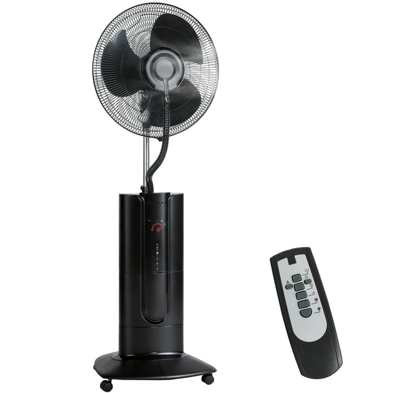 Ventilatore a Piantana 3 in 1 Oscillante 45x38x130 cm con Nebulizzatore d'Acqua Telecomando e Timer 9h Nero