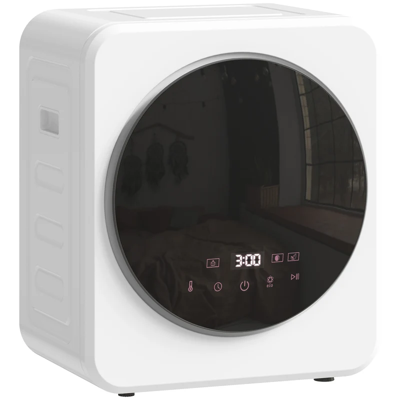 Mini Asciugatrice Portatile 48x44x57 cm Capacità 4 kg Display LED 800W Carica Frontale Timer in ABS e Acciaio Bianco