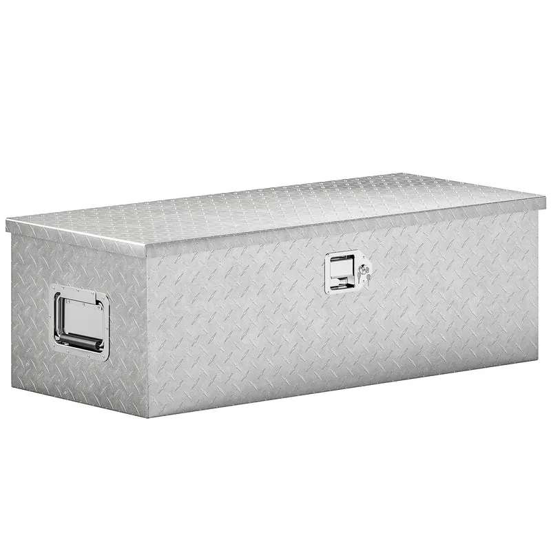 Cassetta degli Attrezzi 76,2x33x24,4 cm Capacità 43L con Serratura 2 Chiavi e Maniglia Laterale in Alluminio Argento