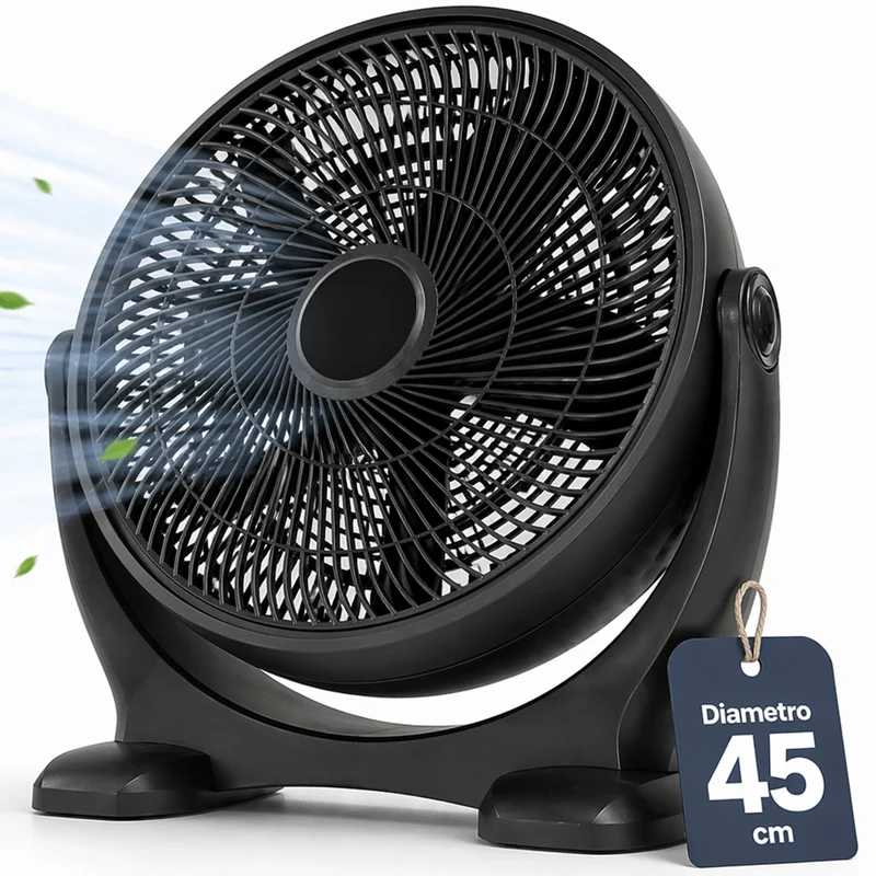 Ventilatore da Pavimento Ø45 cm Inclinazione Variabile Potenza 75W Nero