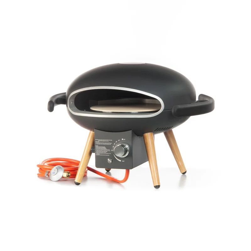 Forno a Gas Easy Pizza Piatto Girevole Ø30 cm in Pietra Refrattaria e Struttura in Acciaio Nero