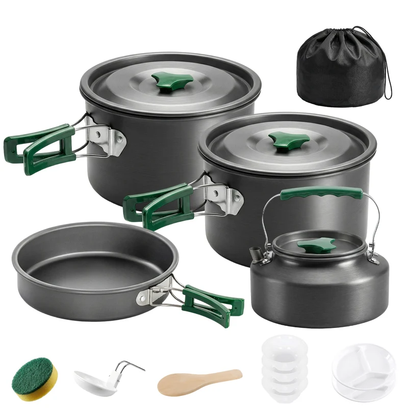 Set di Pentole Campeggio 4-5 Persone, Cucina Campeggio Alluminio, Grigio