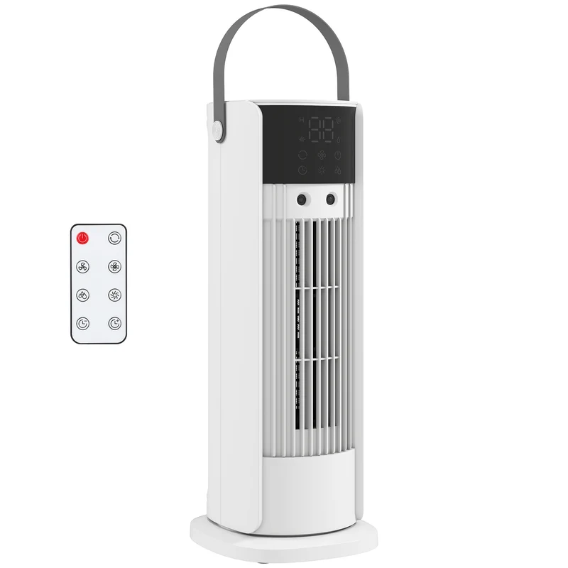 Ventilatore da Tavolo 16,8x16x41 cm con Nebulizzazione Telecomando Luci LED 3 Velocità Timer 10H Bianco