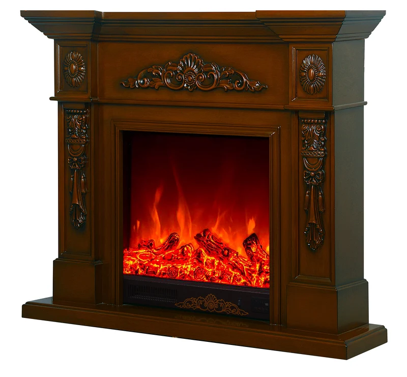 Camino Elettrico da Pavimento 80x100x33 cm Effetto Fiamma 1500W Siena mini Marrone