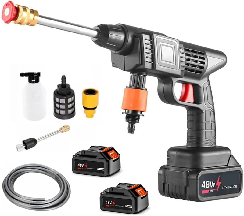 Pistola Idropulitrice con Doppia Batteria 48V con Ugelli e Accessori