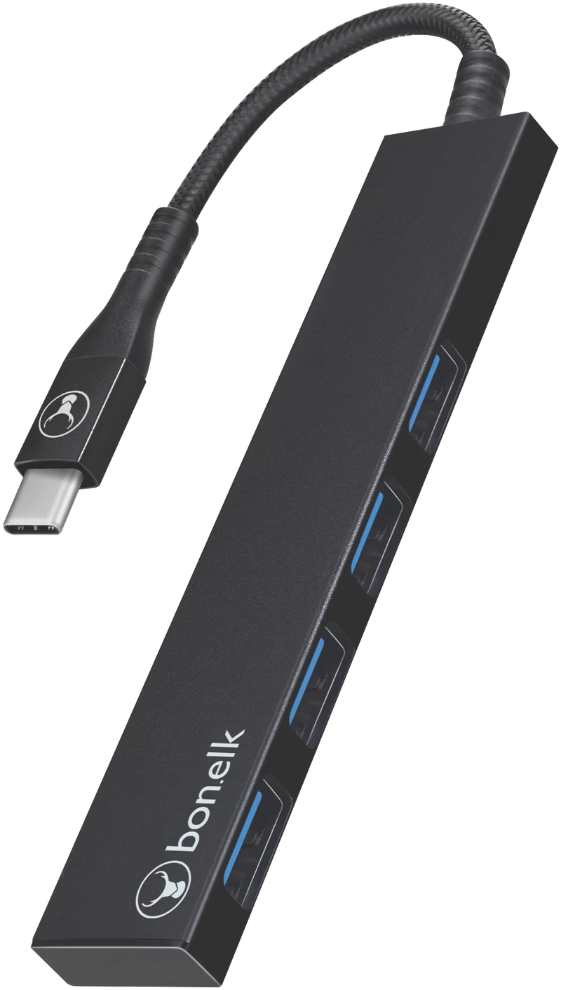 Bonelk Long-Life USB-C 4 Port USB Hub (Black)