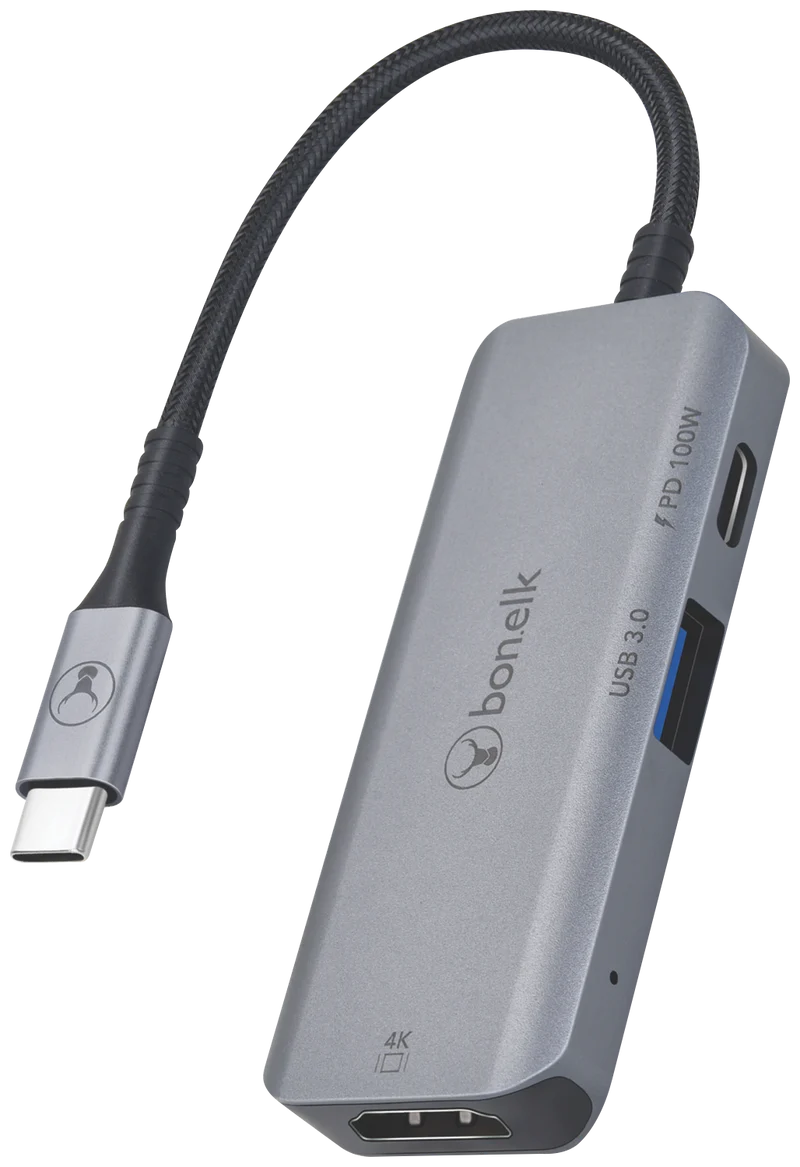 Bonelk USB-C 3-in-1 Multiport Hub (Space Grey)