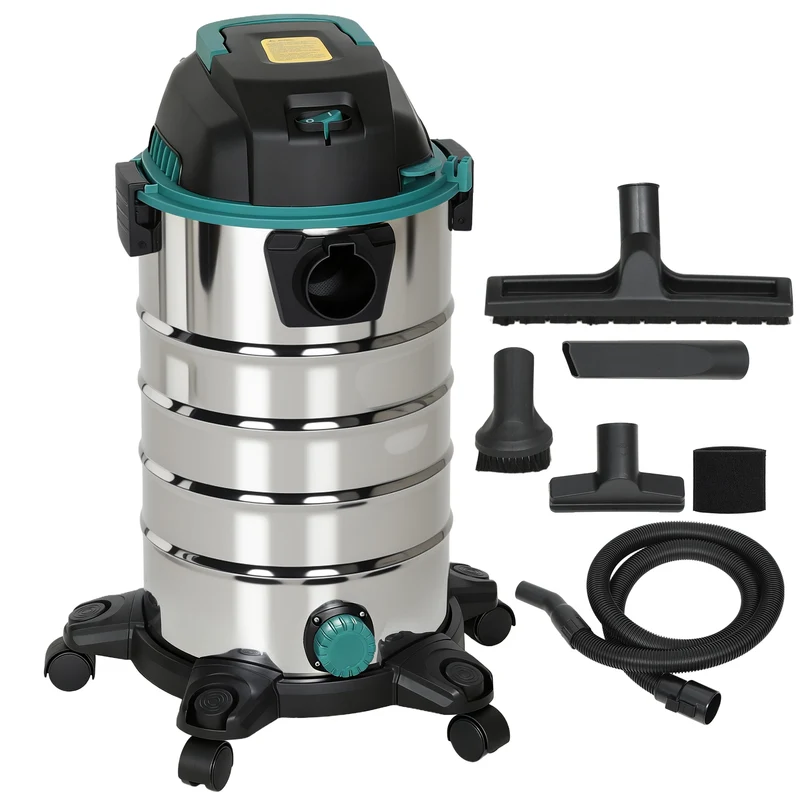 Bidone Aspiratutto 3 in 1 da 1400W Aspirasolidi Liquidi e Soffiatore Capacità 18L Triplo Filtro e Accessori In Acciaio Inox