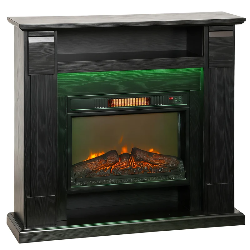 Camino Elettrico da Pavimento 105x27x97 cm 1800W Regolabile con Fiamma 3D Timer e Telecomando Nero