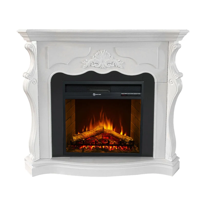 Camino Elettrico da Terra 123x39x100 cm Parigi In Legno Bianco