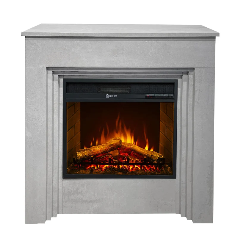 Camino Elettrico da Terra 96x35x96 cm Bellini in Legno Effetto Cemento