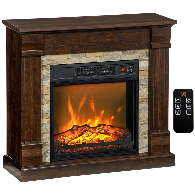 Camino Elettrico da Terra 80x21,6x67,8 cm con Timer Effetto Fiamma e Temperatura Regolabile in Legno e Metallo Marrone