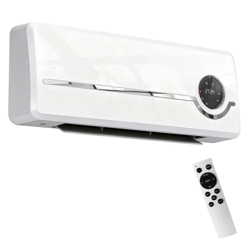 Stufa Elettrica Ceramica 2000W a Parete con 3 Modalità Riscaldamento Regolabile Timer e Telecomando Bianco