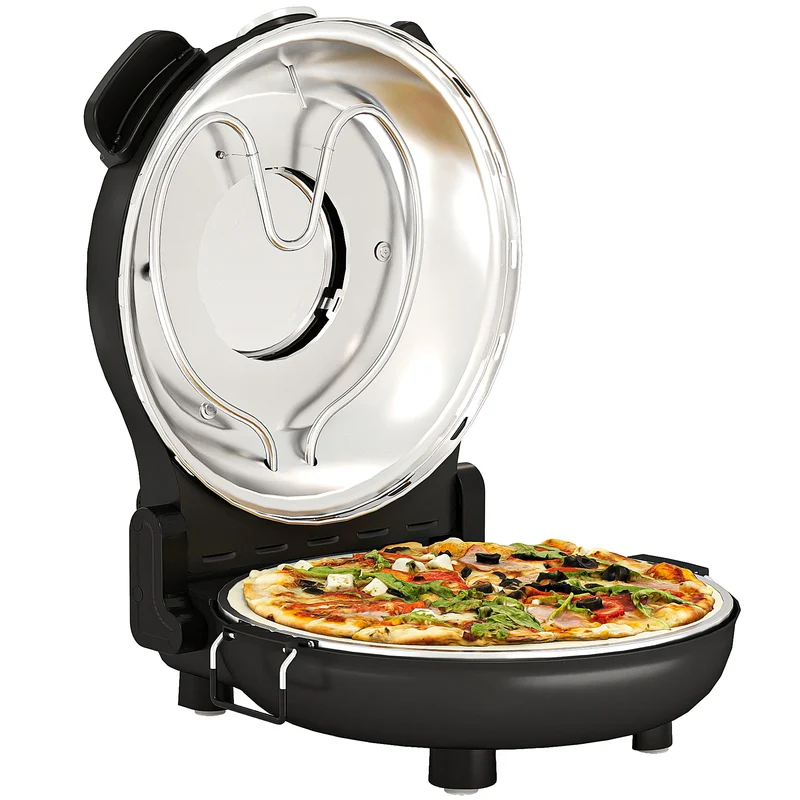 Forno per Pizza Elettrico 1200W con Finestra Trasparente Timer e Regolazione della Temperatura Nero