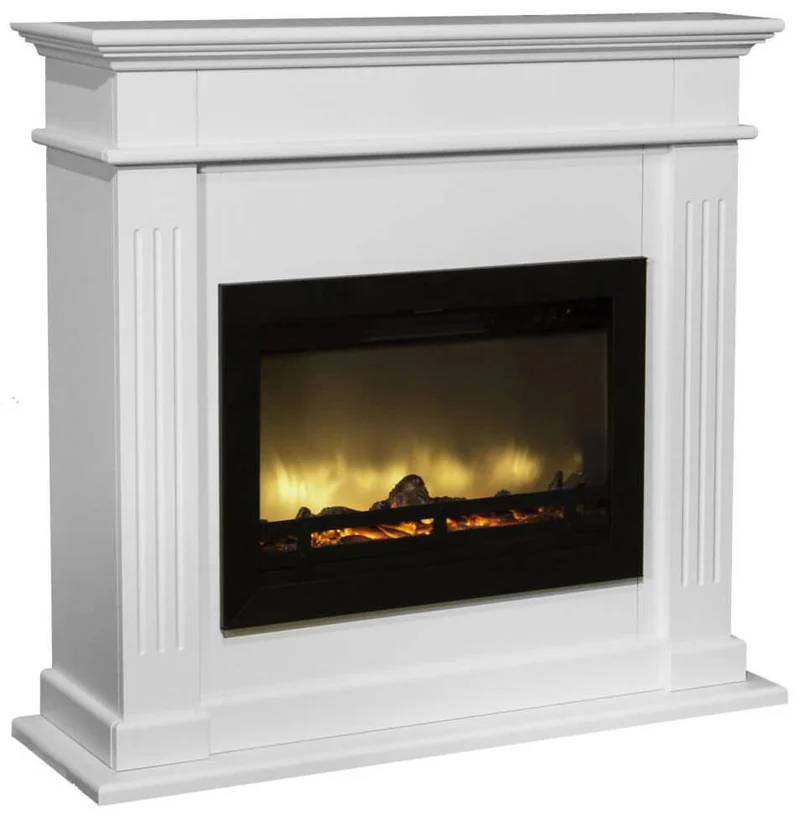 Camino Elettrico da Pavimento Effetto Fiamma 1800W Ruby Fires Elda Flandria Bianco Crema