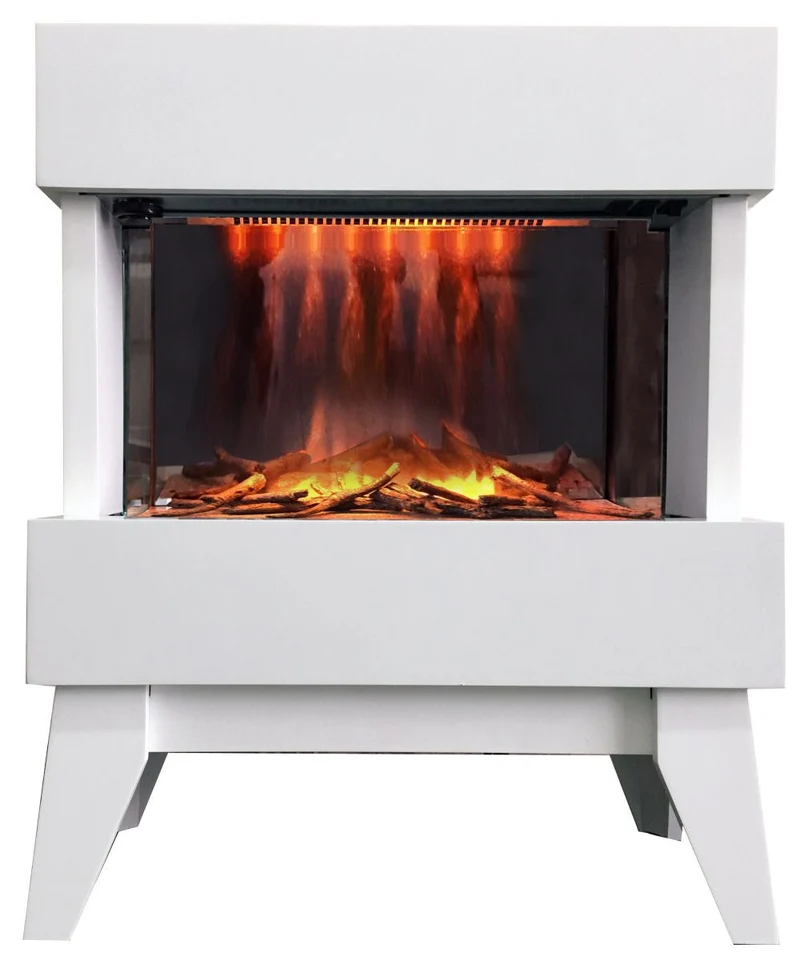 Camino Elettrico da Pavimento Effetto Fiamma 2000W CheminArte Vidrio Bianco