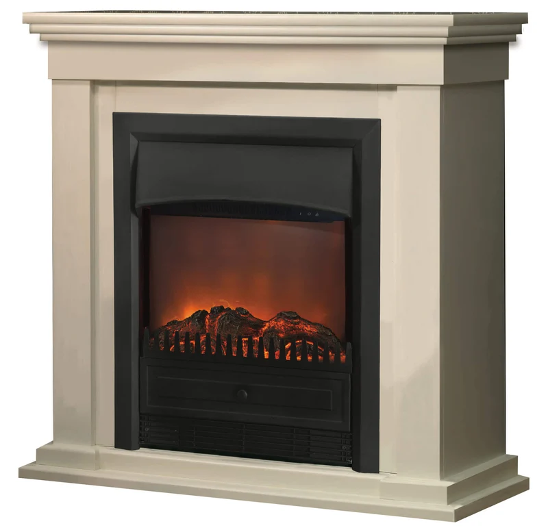 Camino Elettrico da Pavimento Effetto Fiamma 1800W Ruby Fires Calgary Lagos Bianco Crema