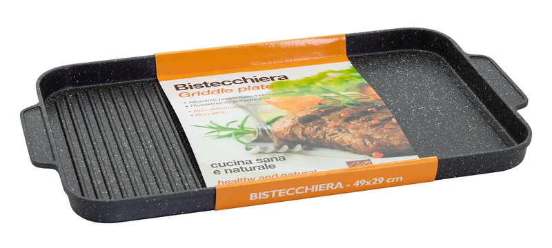 Bistecchiera 49x29 cm in Alluminio Pressofuso Antiaderente Collection Grigio Marmorizzato