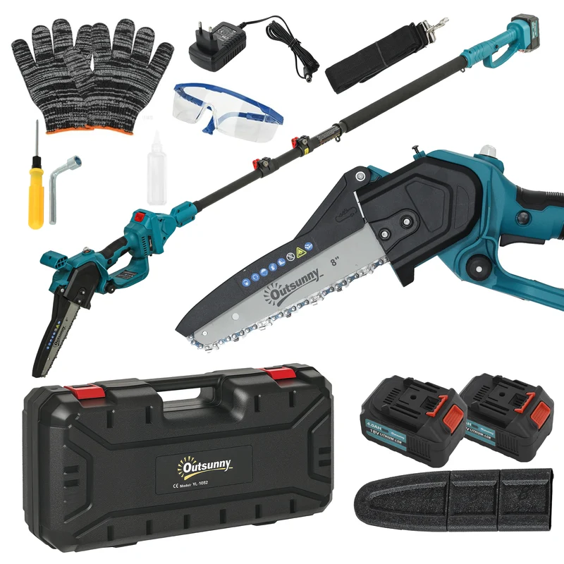 Motosega a Batterie 2 in 1 con Palo Telescopico per Funzione Potatore 580W in Metallo Blu