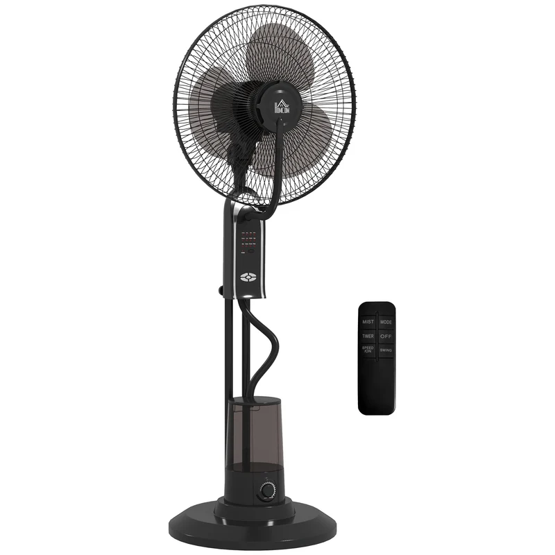 Ventilatore Nebulizzatore Regolabile 3 Velocità 44,5x38,5x120 cm con Telecomando in Metallo e Plastica Nero