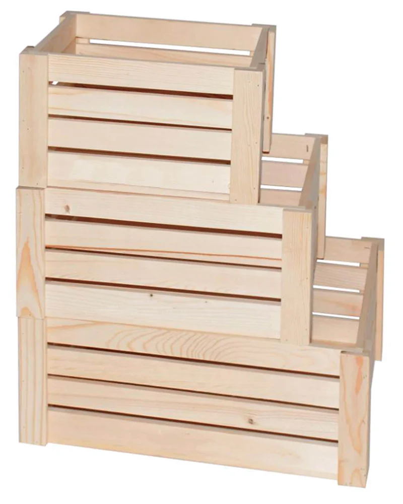 Set 3 Casse Multiuso in Legno di Abete Orion Grezzo