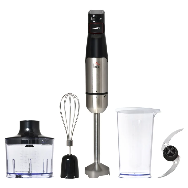 Frullatore ad Immersione Mixer Cucina 4 in 1 1000W con Accessori Argento e Nero