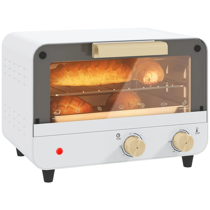 Forno Elettrico 12L Timer e Temperatura Regolabile 31,5x27,7x22,7 cm Bianco e Oro